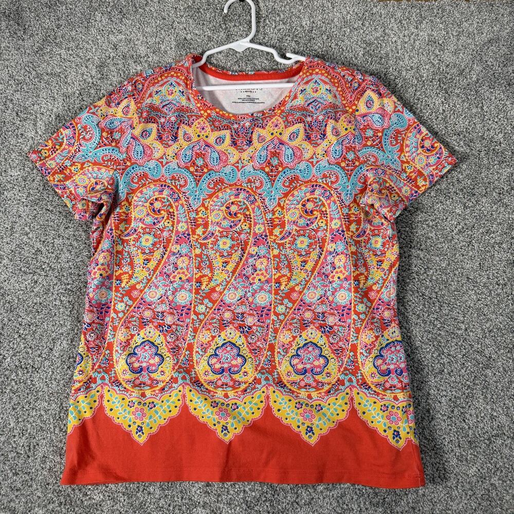 Talbots Top PM Petite Paisley Boho Maximalist Eclectic Festival Retro 70s Folk